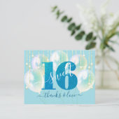 Blue Glitter Sweet 16 Birthday Balloon Dank je Briefkaart (Staand voorkant)
