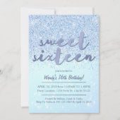 Blue Glitter Sweet 16 Birthday Invitations Kaart (Voorkant)