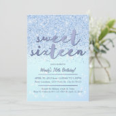 Blue Glitter Sweet 16 Birthday Invitations Kaart (Staand voorkant)