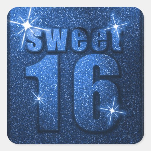 Blue Glitter Sweet 16 Birthday Party Stickers (Voorkant)