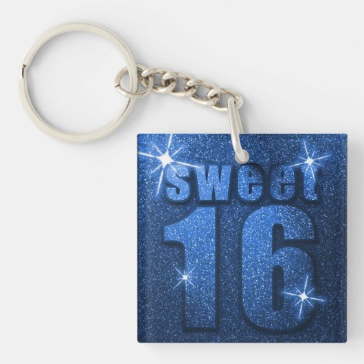 Blue Glitter Sweet 16 Birthday Sleutelhanger (voorkant)