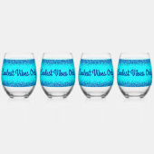 Blue Glitter & Text on Teal- Coolest Vibes Only | Wijnglas Zonder Voet (Voorkant)