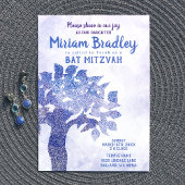 Blue Glitter Tree Bat Mitzvah Invitation Kaart