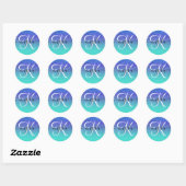 Blue Glitter Turquoise Ombre Monogrammed Ronde Sticker (Vel)