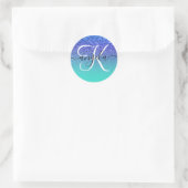 Blue Glitter Turquoise Ombre Monogrammed Ronde Sticker (Tas)