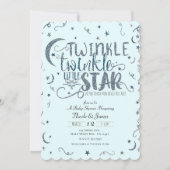 Blue Glitter Twinkle Little Star Baby shower Kaart (Voorkant)