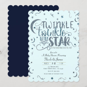 Blue Glitter Twinkle Little Star Baby shower Kaart