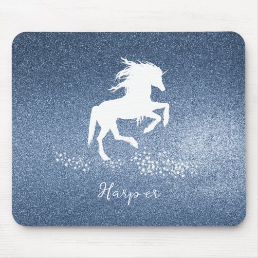 Blue Glitter Unicorn Muismat (Voorkant)