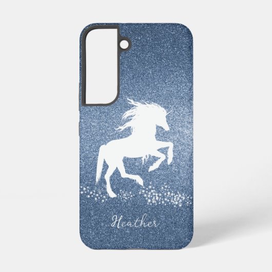 Blue Glitter Unicorn Samsung Galaxy Hoesje (Achterkant)