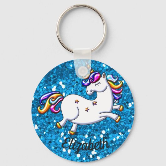 Blue Glitter Unicorn Sleutelhanger (Voorkant)