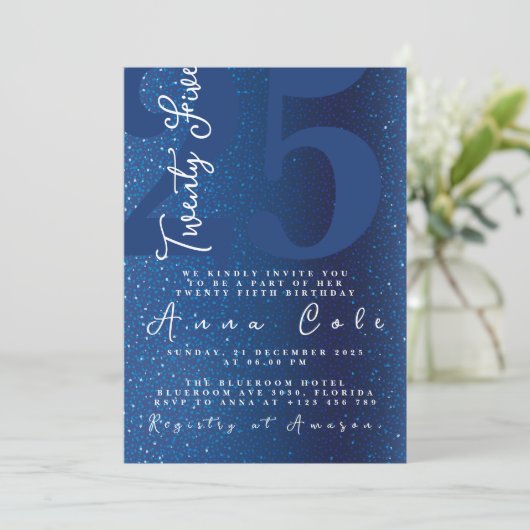 Blue Glitter Verjaardag Sparkling Glam Party Kaart (Staand voorkant)