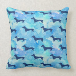 Blue Glitter Waterverf Dachshund Pattern Kussen