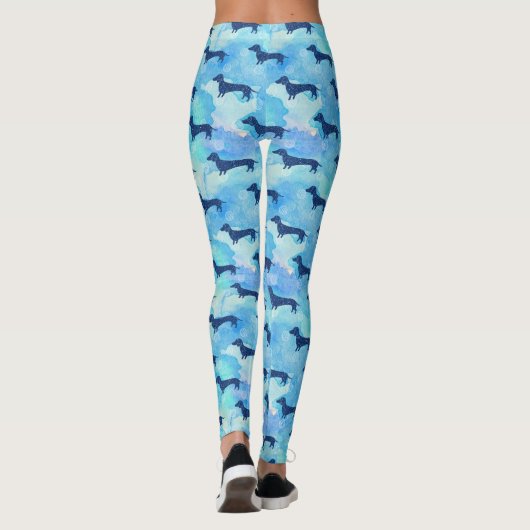 Blue Glitter Waterverf Dachshund Pattern Leggings (Achterkant)
