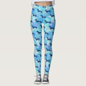 Blue Glitter Waterverf Dachshund Pattern Leggings (Voorkant)