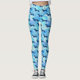 Blue Glitter Waterverf Dachshund Pattern Leggings