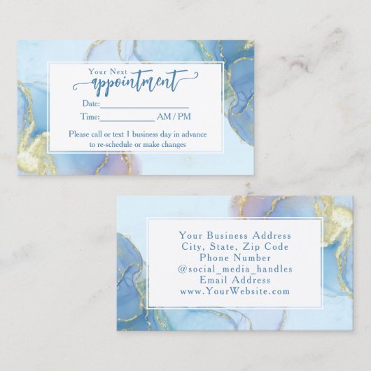Blue Glitter Waterverf Mode Modern Afspraak Visitekaartje (Voorkant / Achterkant)
