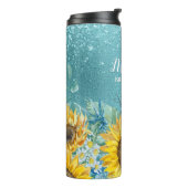 Blue Glitter Waterverf Sunflower Bridesmaid Name Thermosbeker (Gedraaid links)