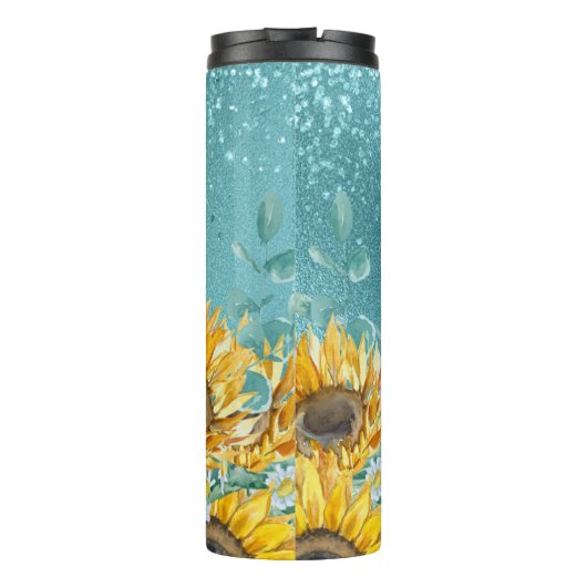 Blue Glitter Waterverf Sunflower Bridesmaid Name Thermosbeker (Achterkant)