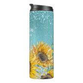 Blue Glitter Waterverf Sunflower Bridesmaid Name Thermosbeker (Geroteerd rechts)