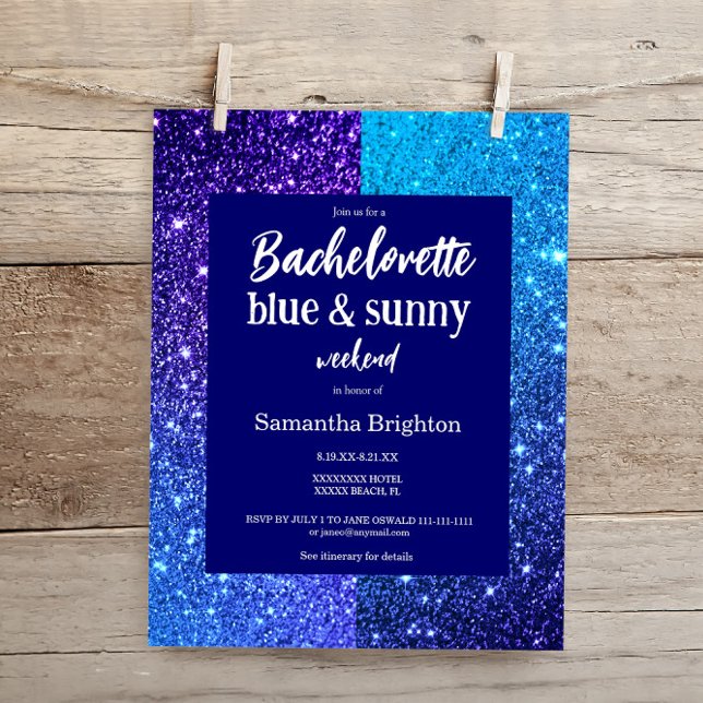 Blue Glitter Weekend Bachelorette Invitation (Creator heeft geüpload)