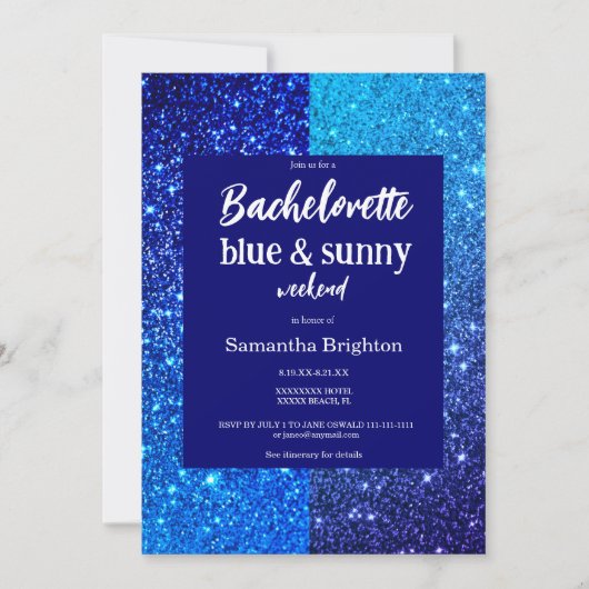Blue Glitter Weekend Bachelorette Invitation Kaart (Voorkant)