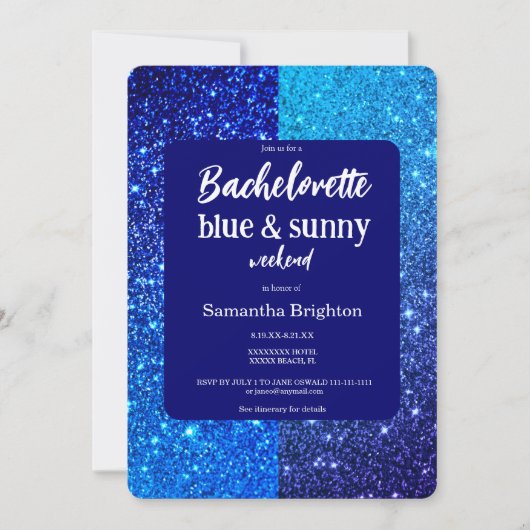 Blue Glitter Weekend Bachelorette Invitation Kaart (Voorkant)