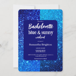 Blue Glitter Weekend Bachelorette Invitation Kaart