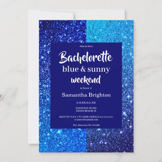Blue Glitter Weekend Bachelorette Invitation Kaart (Voorkant)