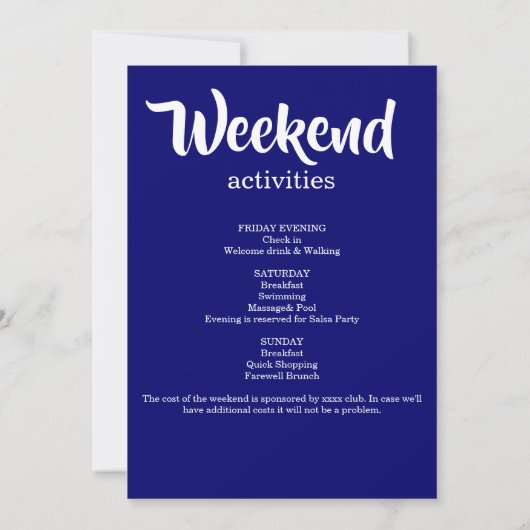 Blue Glitter Weekend Bachelorette Invitation Kaart (Achterkant)