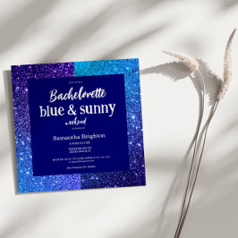 Blue Glitter Weekend Bachelorette Party Invitation Kaart