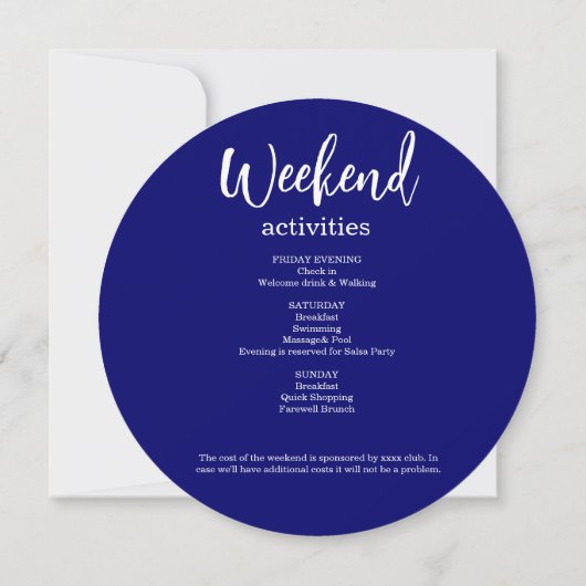 Blue Glitter Weekend Bachelorette Round Invitation Kaart (Achterkant)