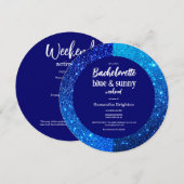 Blue Glitter Weekend Bachelorette Round Invitation Kaart (Voorkant / Achterkant)