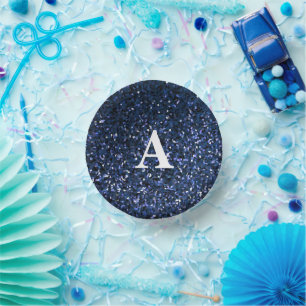Blue Glitter White Monogram Initiaal Aangepaste na Papieren Kommen