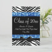 Blue Glitter Zebra Bow Afstuderen nodigt uit Kaart (Staand voorkant)