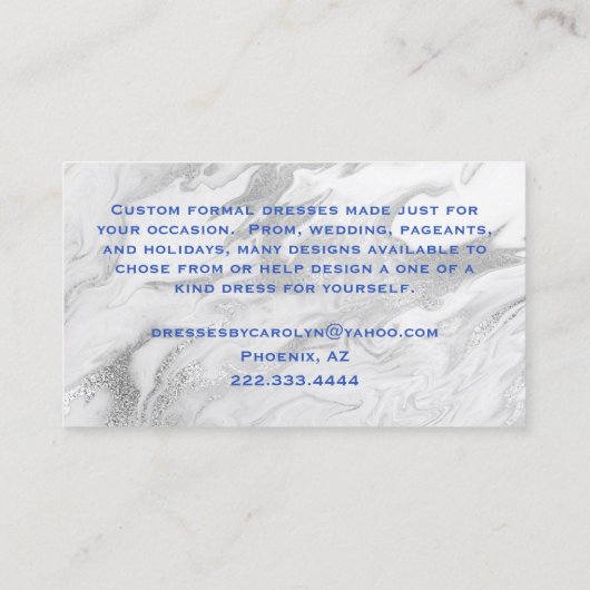 Blue Glittery Seamstress Visitekaartje (Achterkant)