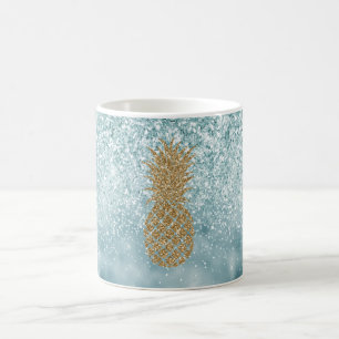Blue Glittery Sparkle Gold Pineapple Koffiemok