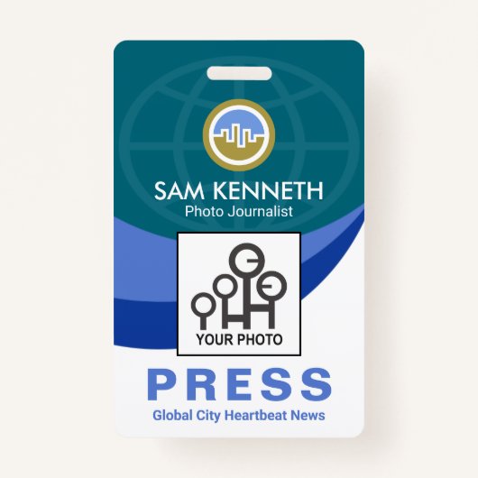 Blue Global Wave Press Personeel Foto Reporter Badge (Voorkant)