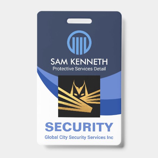 Blue Global Wave Press Personeel Foto Security Badge (Voorzijde)