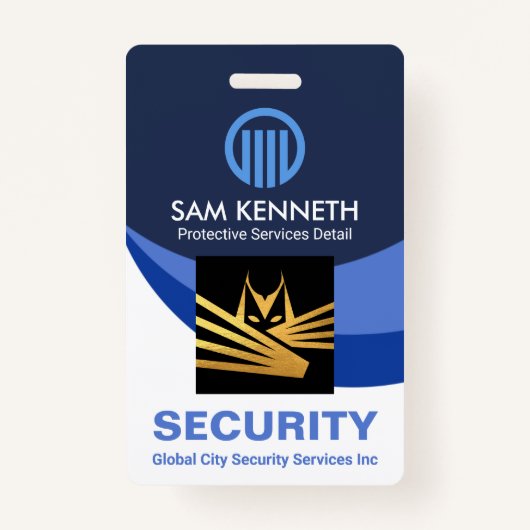 Blue Global Wave Press Personeel Foto Security Badge (Voorkant)