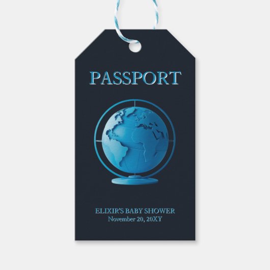 Blue Globe Passport Travel Baby Shower Cadeaulabel (Voorkant)