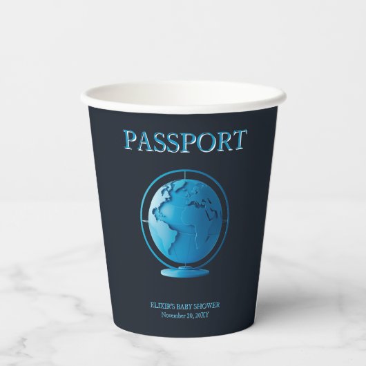 Blue Globe Passport Travel Baby Shower Papieren Bekers (Achterkant)