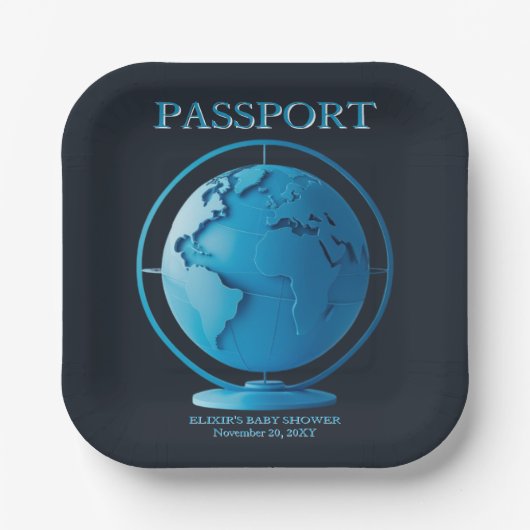 Blue Globe Passport Travel Baby Shower Papieren Bordje (Voorkant)