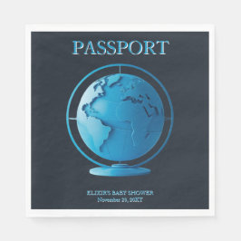 Blue Globe Passport Travel Baby Shower Servet