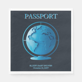Blue Globe Passport Travel Baby Shower Servet