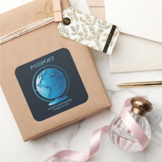 Blue Globe Passport Travel Baby Shower Vierkante Sticker