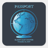 Blue Globe Passport Travel Baby Shower Vierkante Sticker (Voorkant)