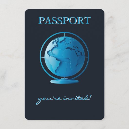 Blue Globe Passport Travel Display Shower Informatiekaartje (Voorkant)