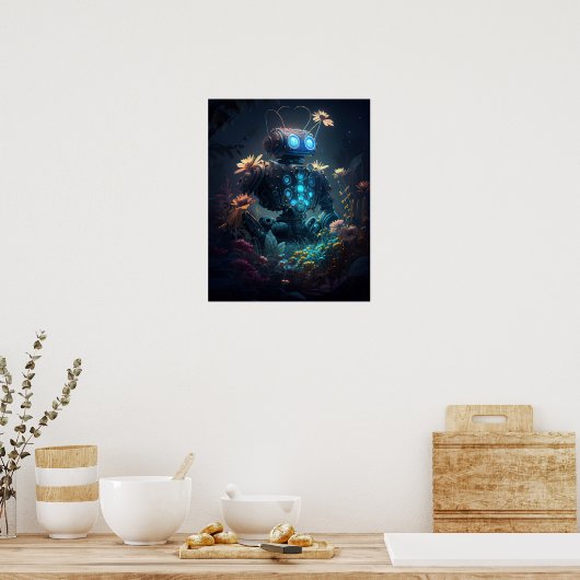 Blue Glow Bot & Bloemen Poster (Keuken)