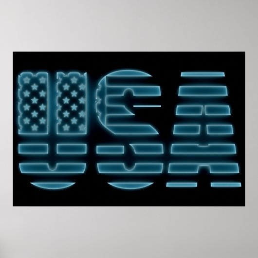 Blue Glow Neon USA American Photo Wall Poster (Voorkant)