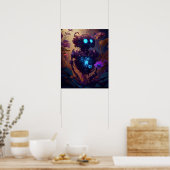 Blue Glow Robot & Paarse Bloemen Poster (Keuken)
